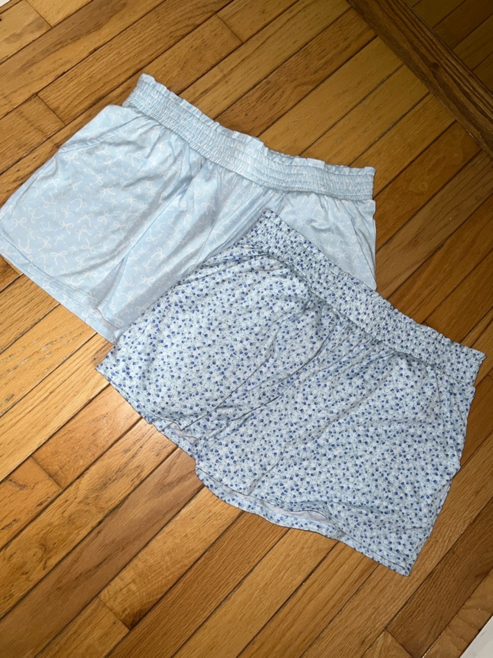 Light Blue Floral and Bow Print Sleep Shorts Set